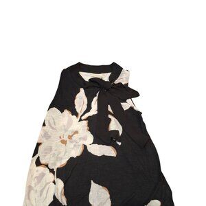 Anthropologie DELETTA Top Women’s XS Sleeveless Floral Bow Tie Neck Black Tan